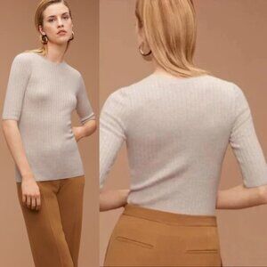 Babaton Birch White Modal Silk Blend Ribbed Knit Clifton Sweater
